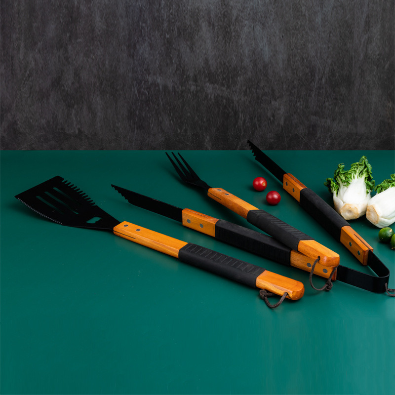 3-Piece Grill Tongs and Fork Utensil Set with Solid Wood Handles Mi15990
