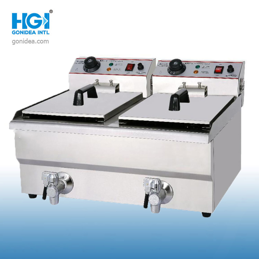 Hgi 6500W 16L Electric Stainless Steel 2 Pot Electric Deep Chicken Fryer Machine Ef-122