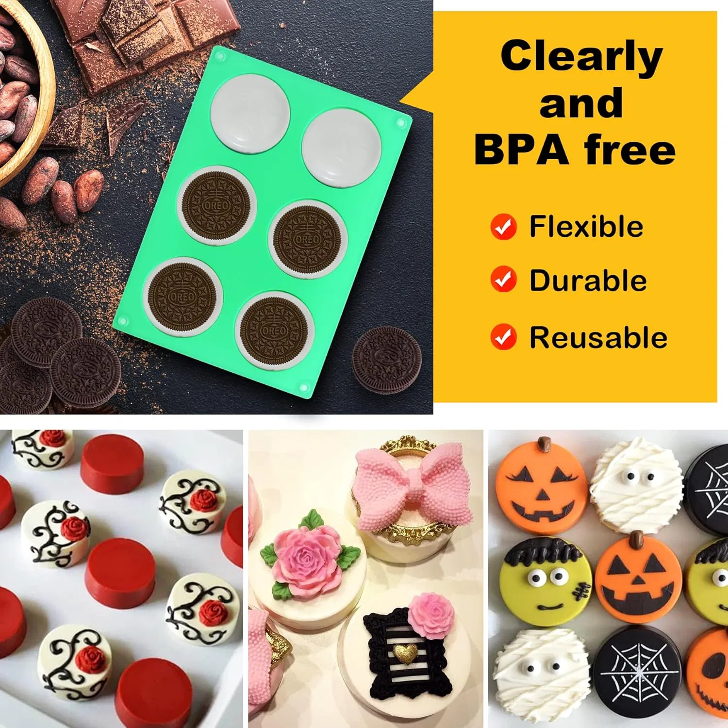 6-Cavity Non Stick Round Silicone Cake Molds for Muffins, Cupcake, Brownies