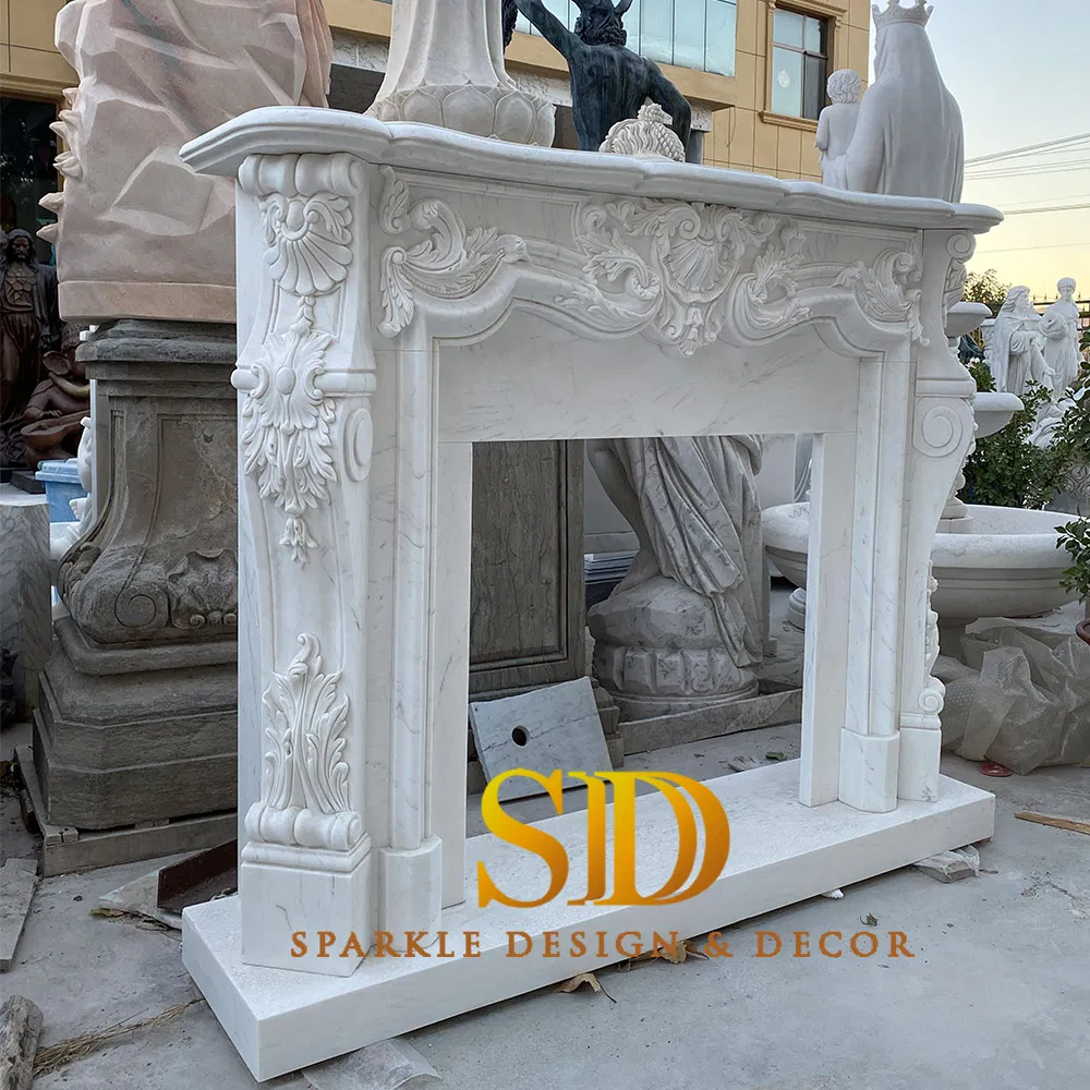 Manufacture Elegant White Marble Fireplace Shelf Stone Fireplace Surround