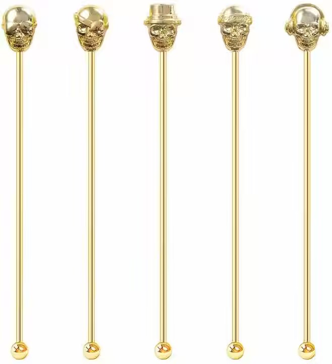 Custom Top Deisgn Silver Gold Copper Stainless Steel Metal Coffee Beverage Tea Coffee Swizzle Sticks Reusable Cocktail Stirrer