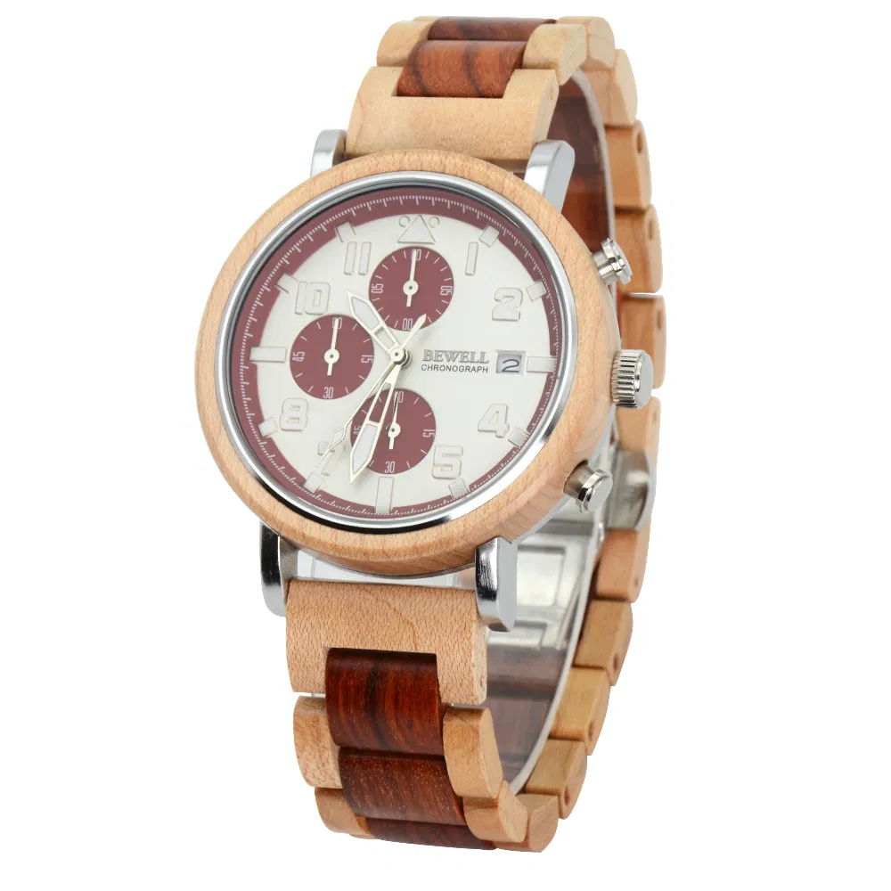 High End Metal Case and Wood Bezel IP Black Mix Red Sandalwood, Black Walnut Wooden Watches Men Wrist Watch for Gifts