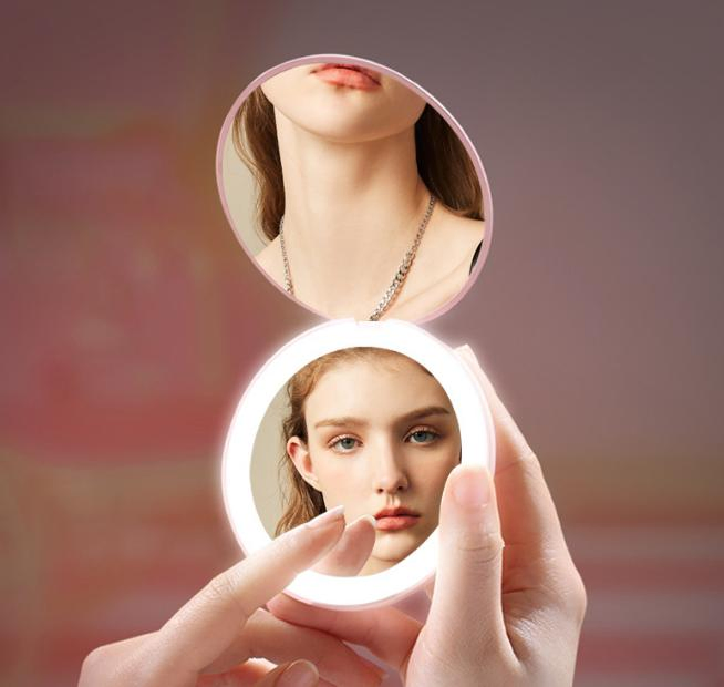 Portable Travel Mini Round Pocket LED Lighting Cosmetic Makeup Mirror