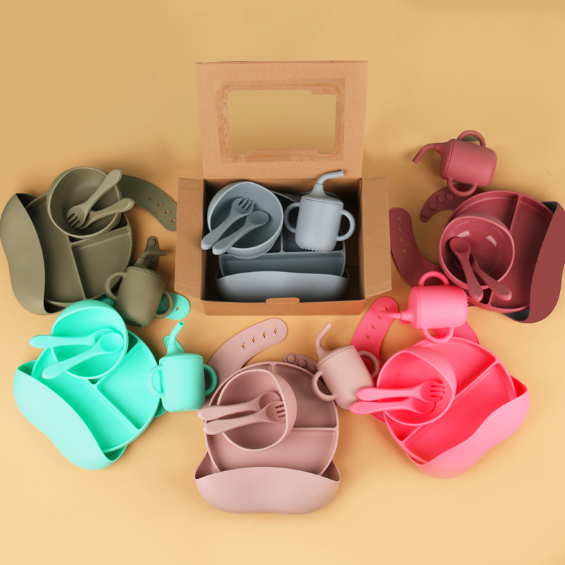 Eco-Friendly Silicone Baby Dining Set with Bib, Spoon, Bowl
