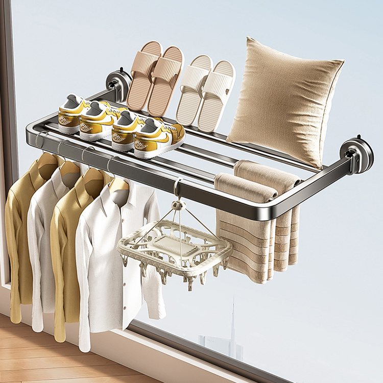 Sanipro New Style Suction Cup Type Folding Clothes Drying Rack Collapsible Laundry Towel Shoes Hanging Dry Hanger