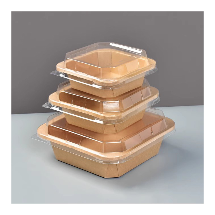 Custom Printing Disposable Food Packing Box Compostable Square Octagon Kraft Paper Wedding Fruit Salad Bar Display Bowl with Transparent Lid