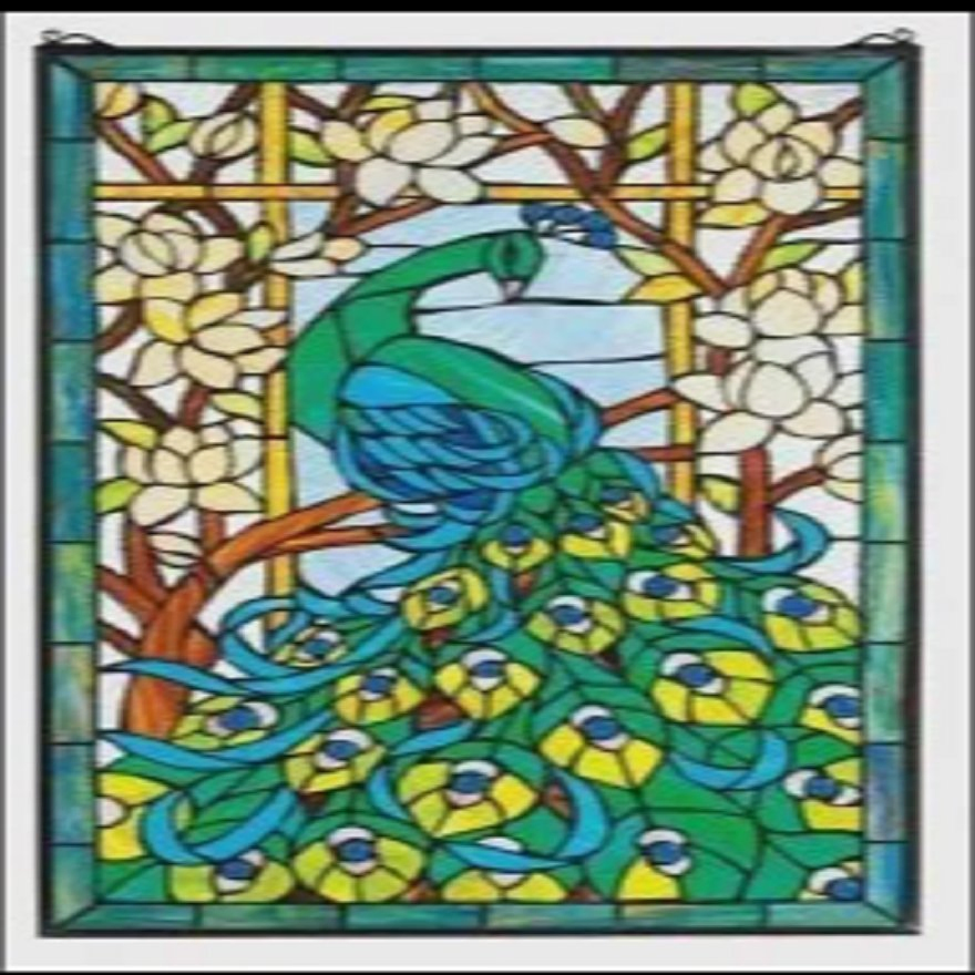 Decorative Stained Glass Tiffany Lead Light Window Panel with Peacock Design