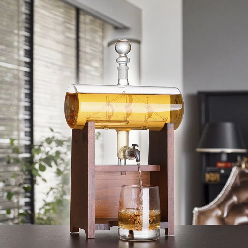 Custom Creative 1300ml Whiskey Wine Decanter Bottle Embedded Sail-Shaped Wine Decanter Dispenser