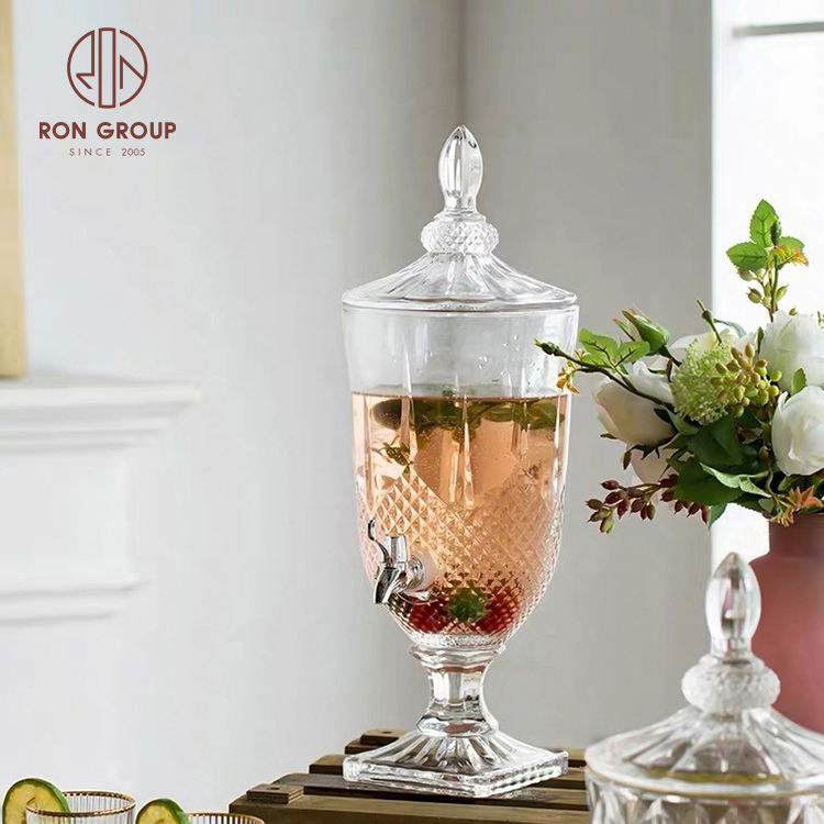 New Style Restaurant Wedding Clear Carved Juice Drink Clear Glass Dispensers