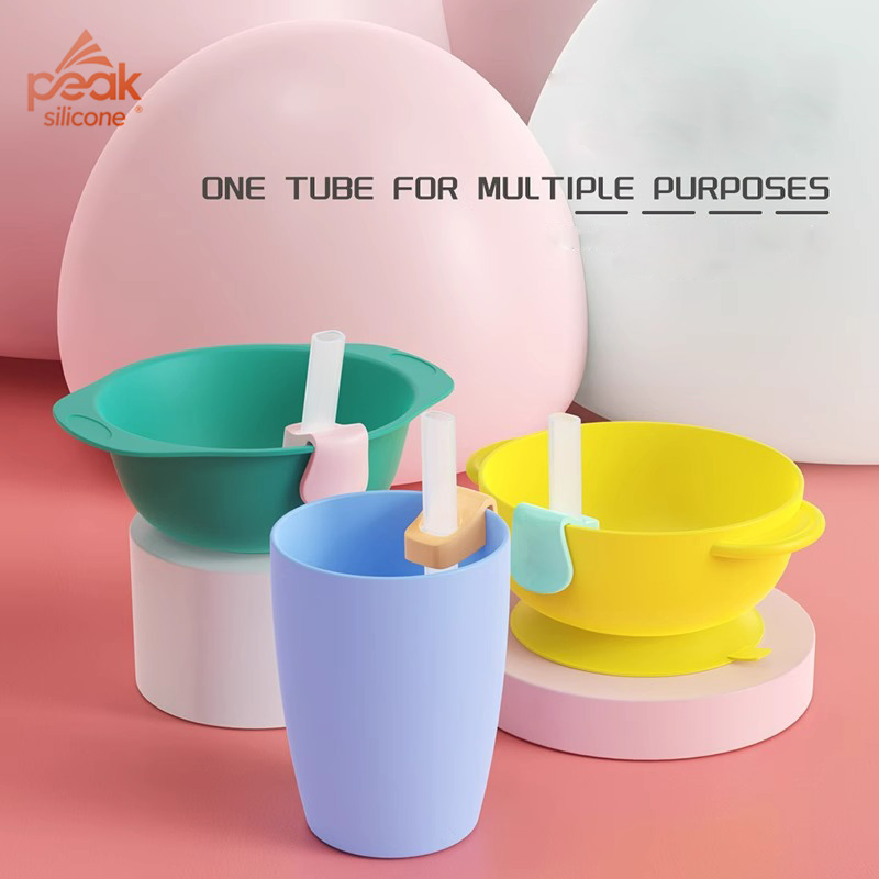 Custom Silicone Straw for Kids Food Grade Silicone Safety Drinking FDA Heat-Resistant Baby Straw for Complementary Foods