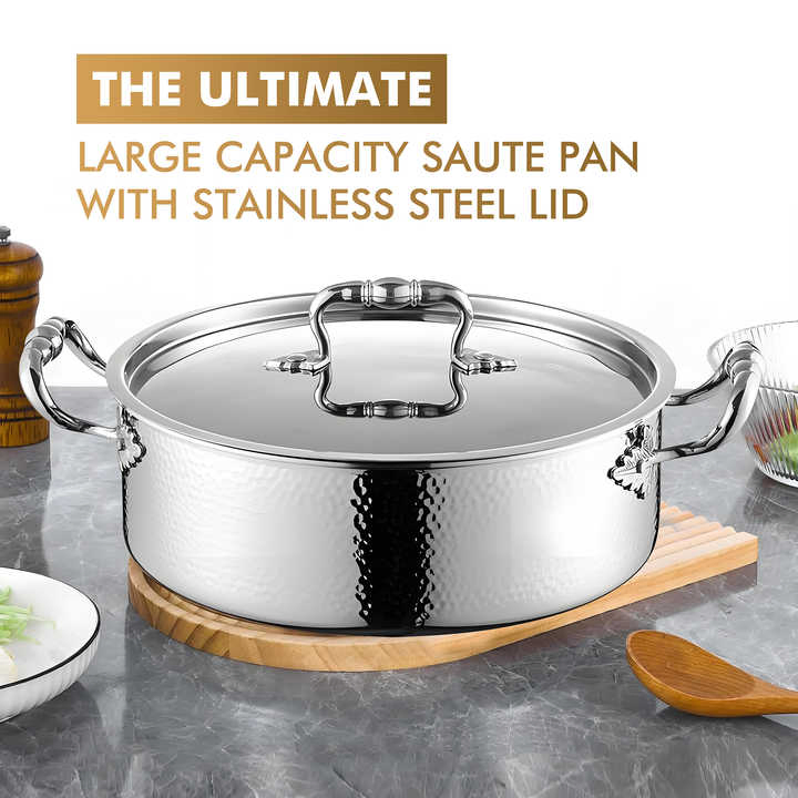 Wholesale Cheapest Exquisite 304+Aluminum+430 Material Inside&Outside Polishing with Nonstick Tri-Ply Ss Shallow Casserole