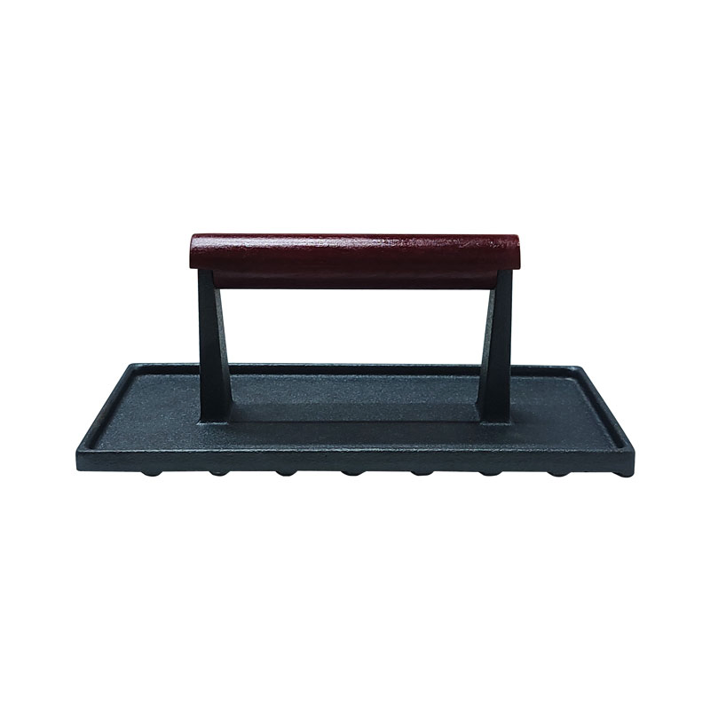China Wholesale Price Cast Iron Burger Press 7 Inch Heavy Duty Bacon Meat Steak Grill Press with Wooden Handle