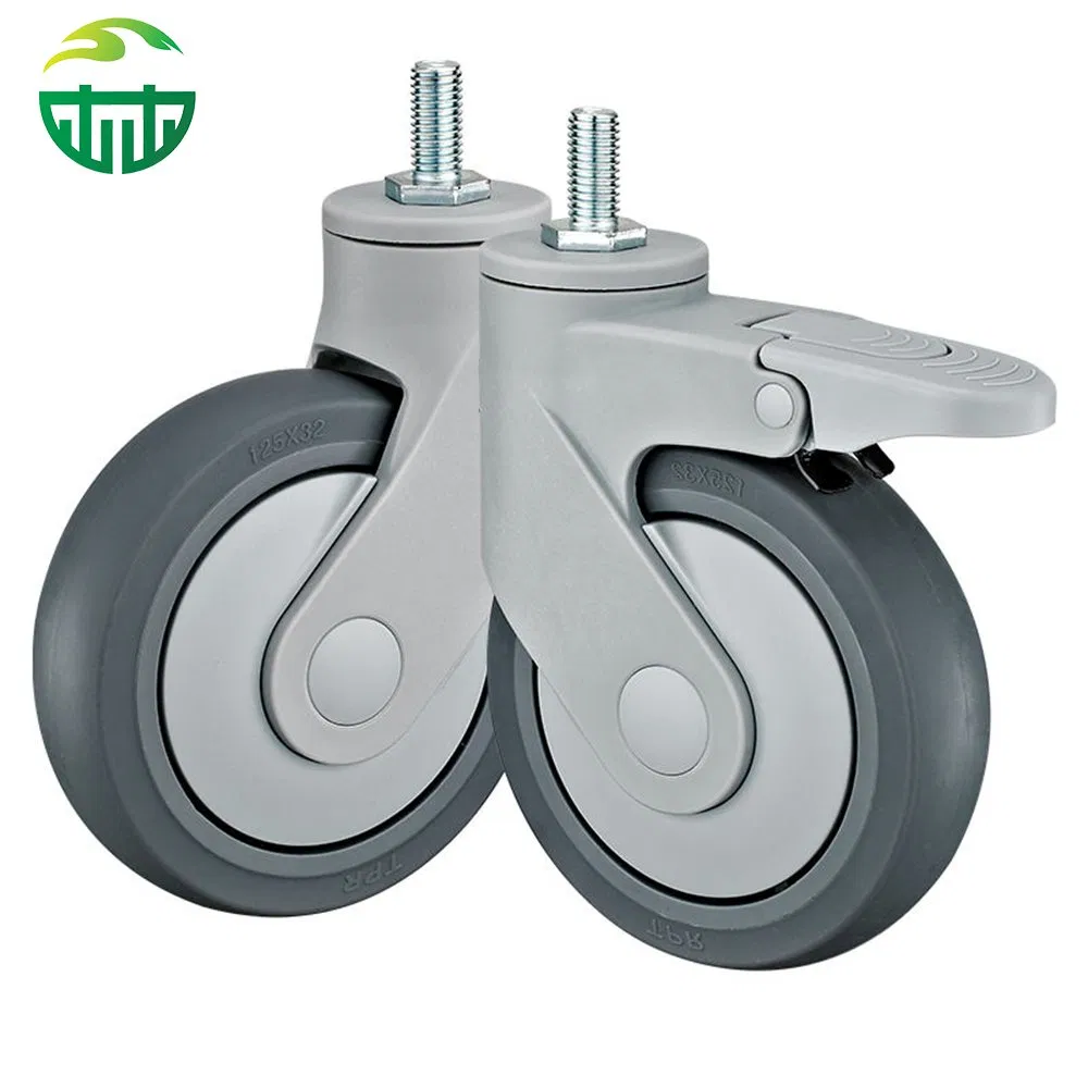 Threaded Rod Soft TPR Medical Swivel Caster Wheel, Suitable for Hospital Beds