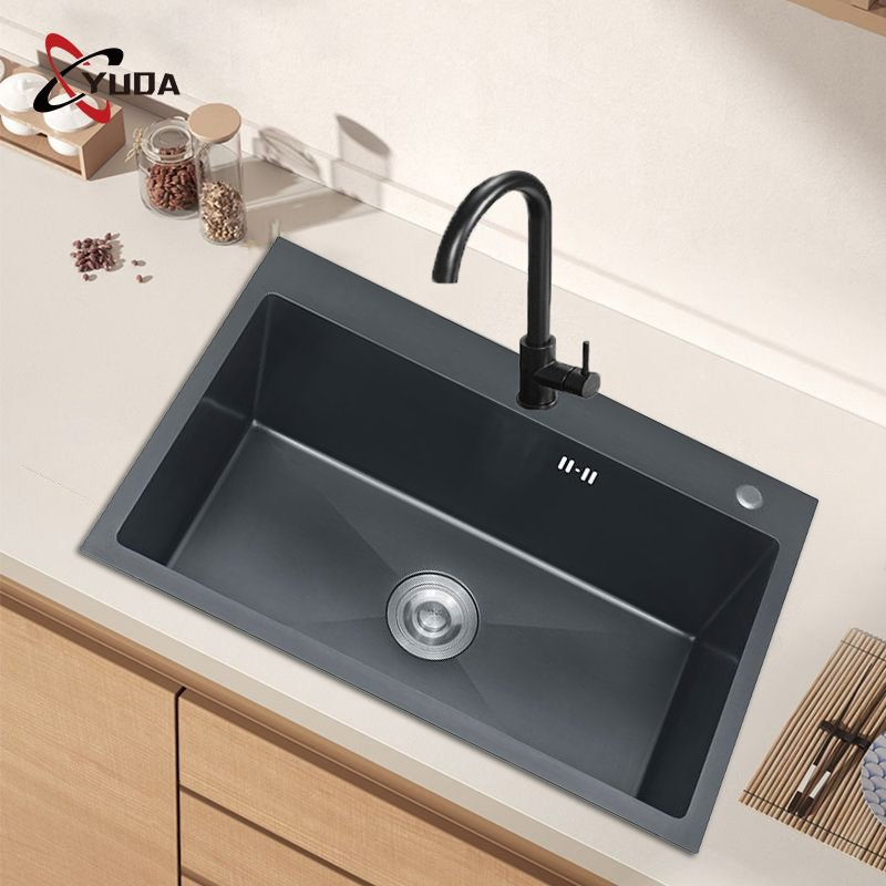 Factory Commercial Wholesale SUS201/304 Stainless Steel Kitchen Sink Nano Black Handmade Sink