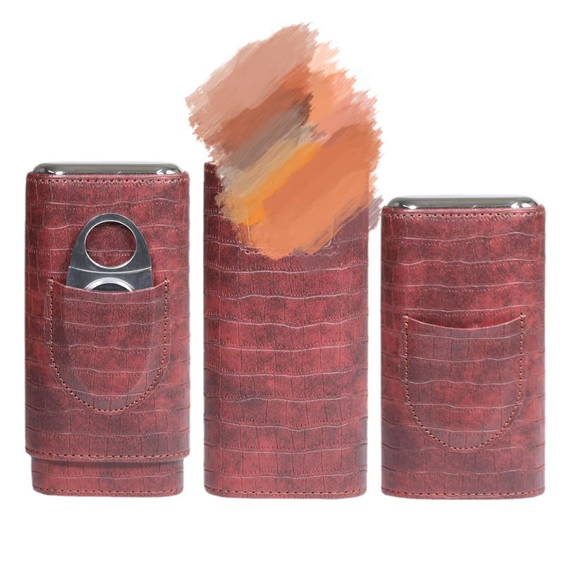 Ea456 Wholesale Custom Humidor 3 Finger Cigar Box Men Travel Portable PU Leather Small Luxury Hot Sale Durable Tube Cigars Case