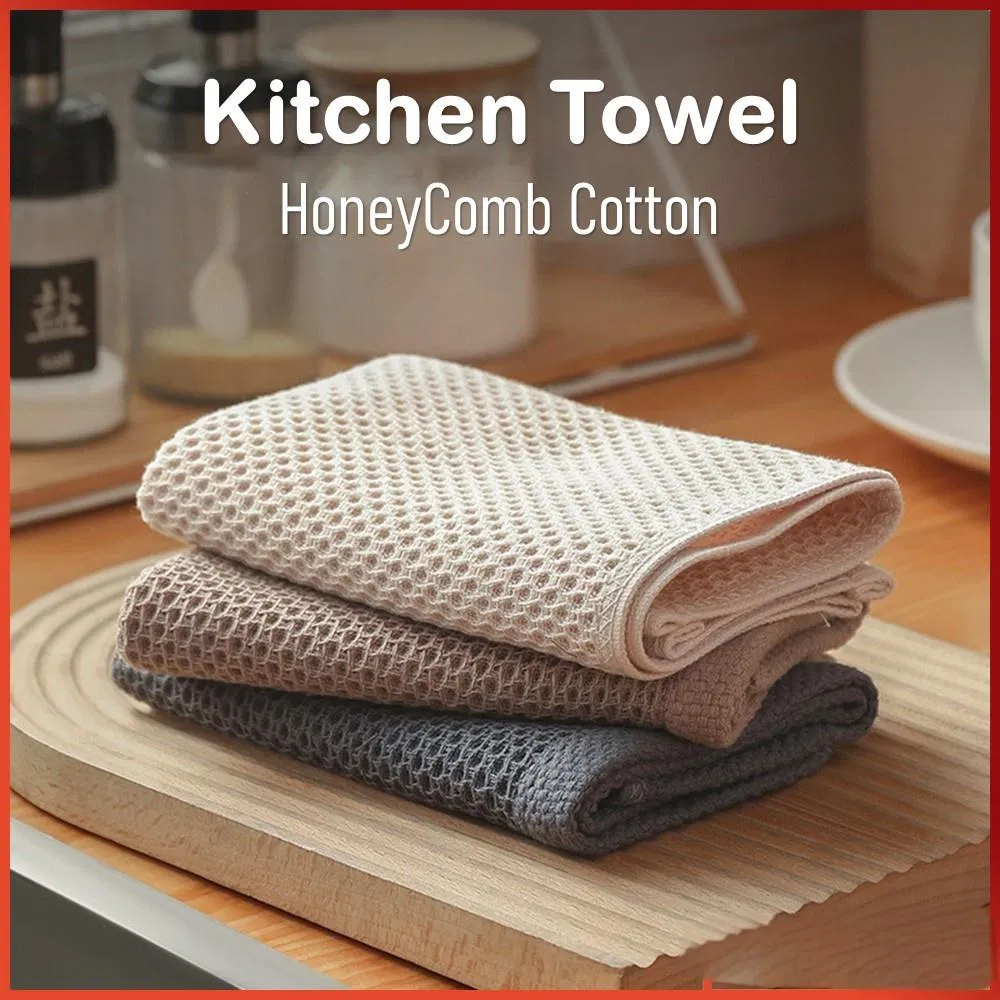 Cotton Honeycomb Kitchen Square Towel Easy Cleaning Hook Waffle Squares Towel