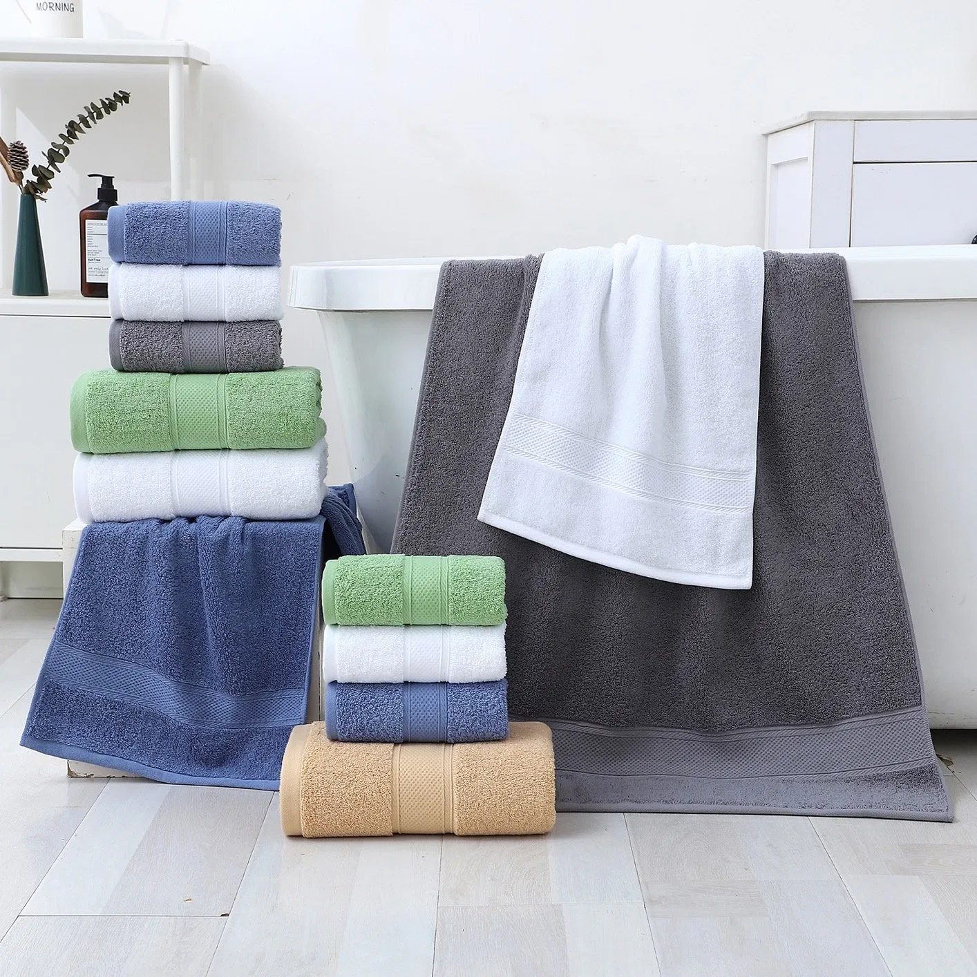 5 Star Hotel Towels White Custom Logo Bathroom 100% Cotton Face Hand Bath Hotel Towel Set