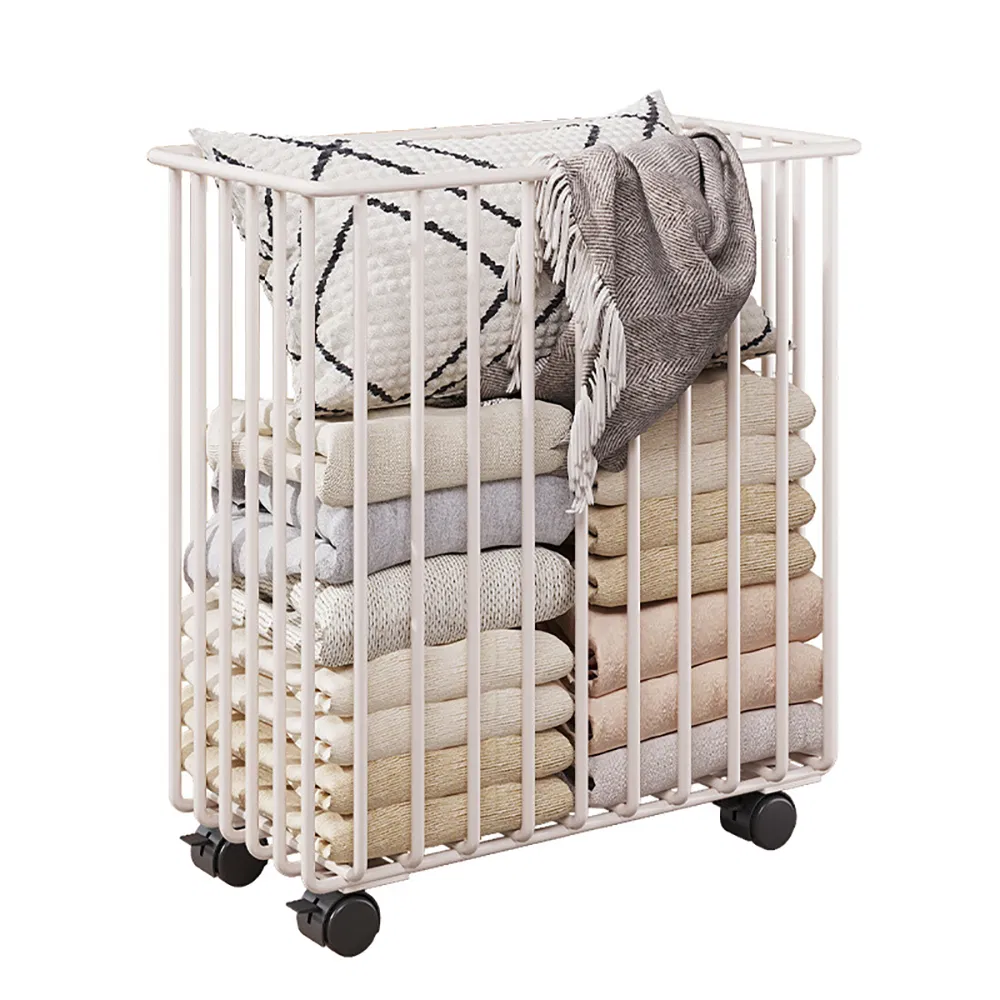 Metal Laundry Hamper with 4 Wheels Rolling Washing Basket for Clothes Mi25606