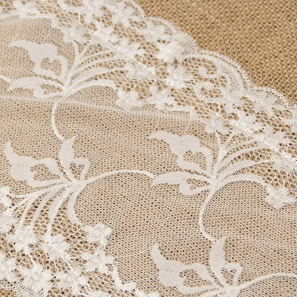 Wedding Party Jute Table Runner with Lace