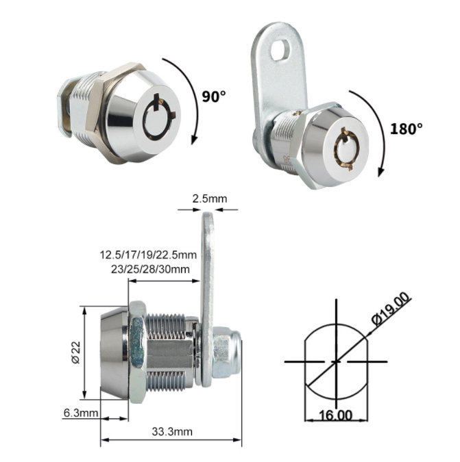 Mechanical Mailbox or Cabinet Box Keyed Zinc Alloy Tongue Turnover Cam Lock