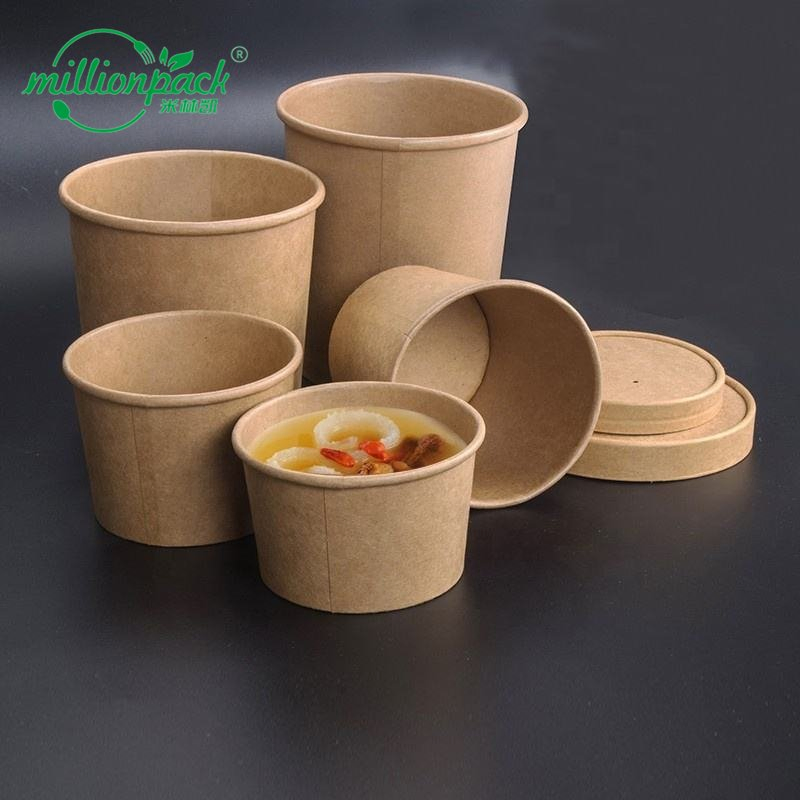 8/12/16/26/32 Oz Top-Level Quality Kraft Paper Soup Bowl with Barrel Design