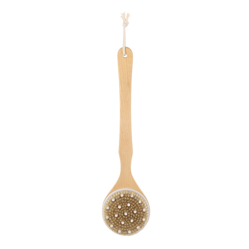 Premium Wooden Long Handle Body Scrubber Dry Bath Brush with Massage Heads for Back Scrubber and Massage