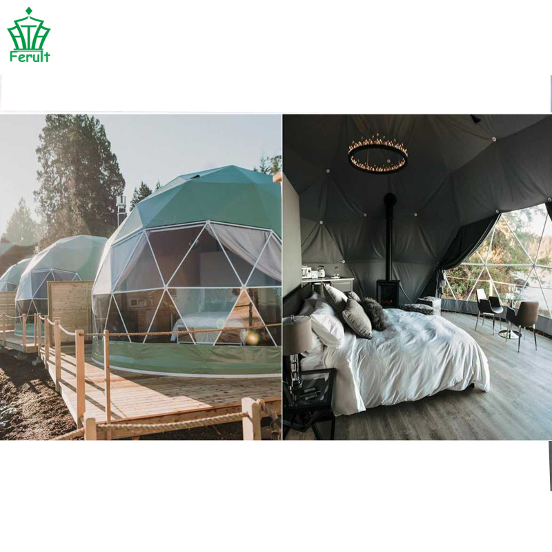 Winter Outdoor Luxury Igloo Geodesic Glamping Clear Camping Steel Dome House Tent with Fireplace Insulation