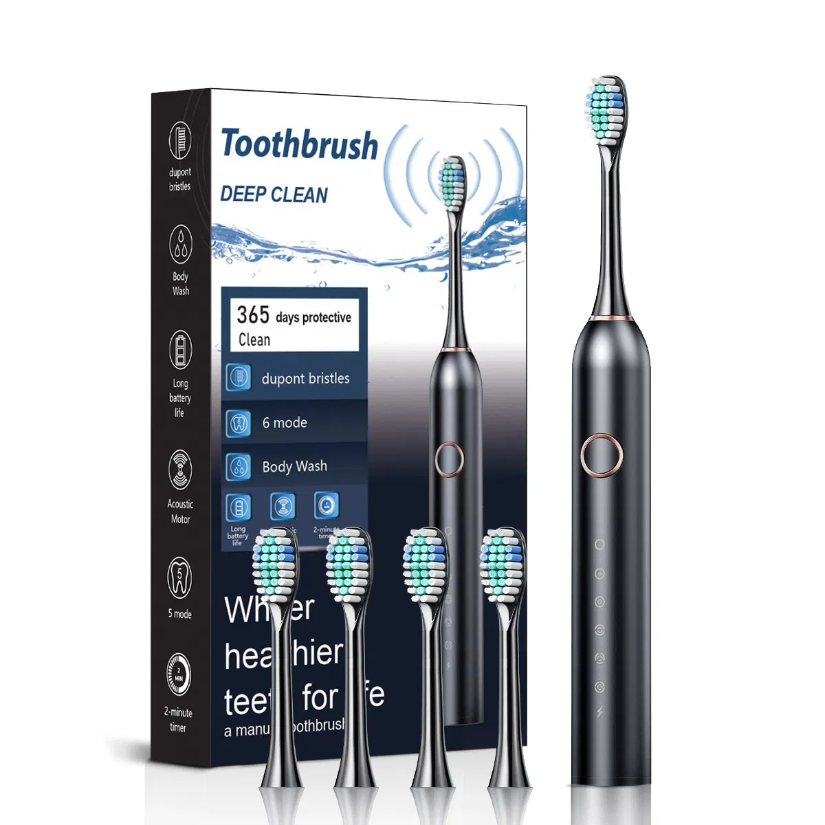 Professional Rechargeable Electric Toothbrush - 6-Speed Whitening Electric Toothbrush