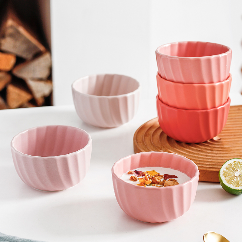 Round Tableware Kitchen Rice Fruits Salad Bowl Serving Ceramic Bowl Gift Set