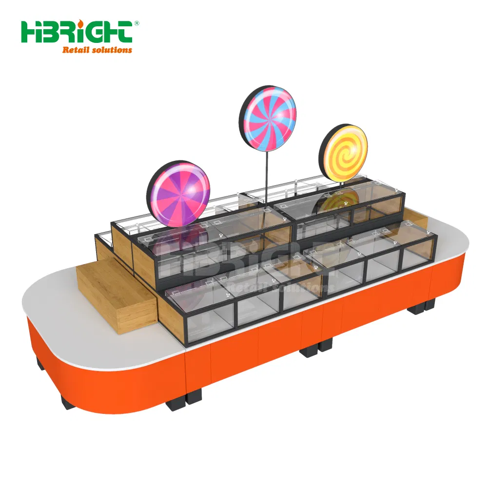 Double-Sided Plywood Supermarket Rack Colorful Candy Display Stand