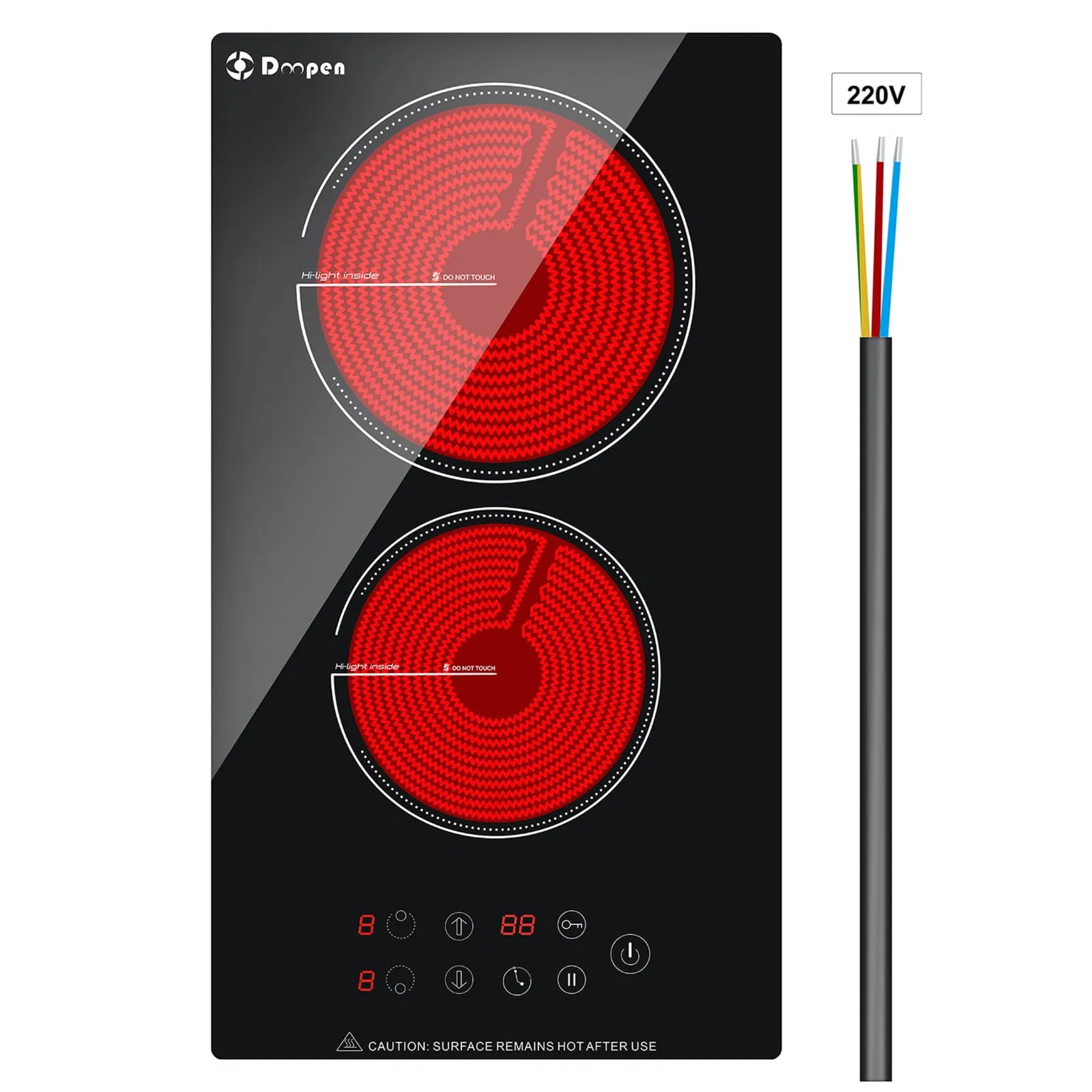 Electric Cooker 3000W Built-in Ceramic Cooktop 2 Burner Infrared Cootop