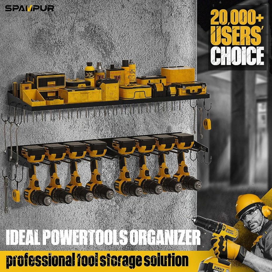 7-Slot Power Tool Rack Organizer Heavy Duty Drill Hammer Plier Holder 3 Layers