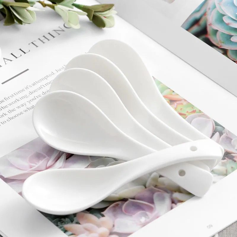 White Ceramic Tableware Rice Spoon Soup Spoon Tea Spoon