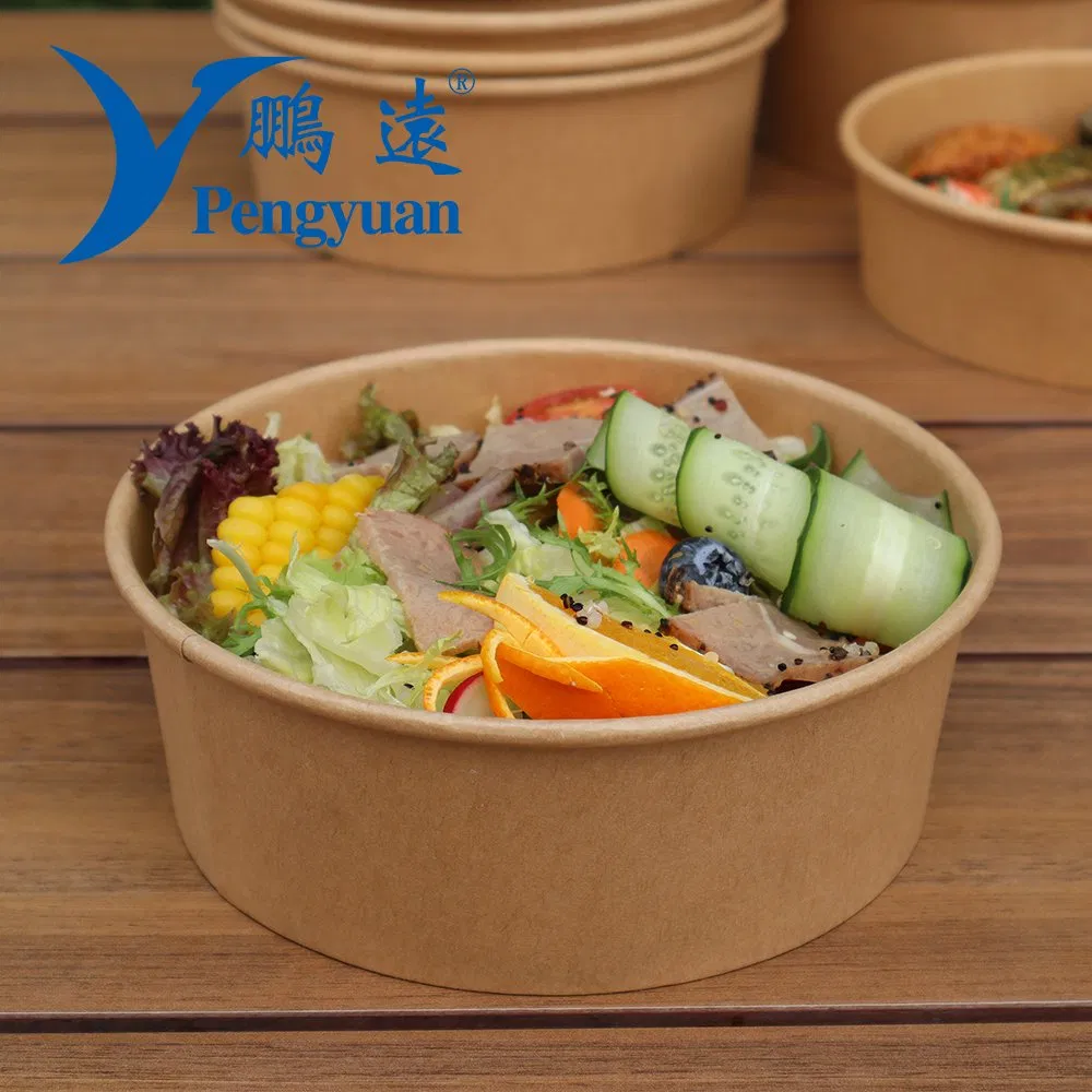 Disposable Kraft Paper Bowl 750ml 1000ml Salad Bowl Waterproof Oil Resistant Paper Bowl