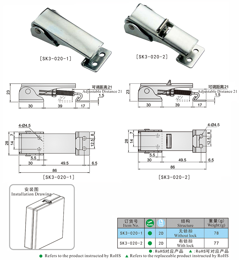 Sk3-020 Stainless Steel Durable Latch Industrial Hardware for Chassis Cabinet High Quality
