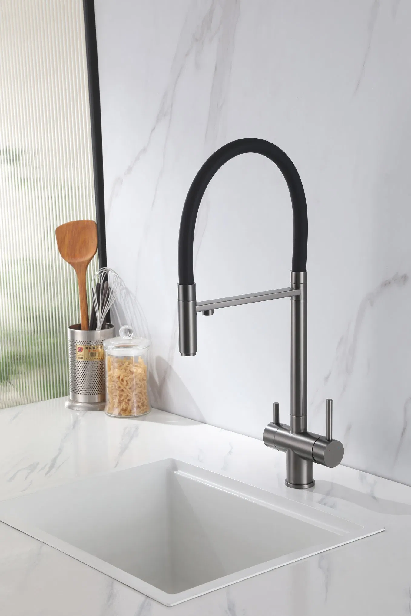 Premium Brass Kitchen Faucet with Dual Handle and Filter Function