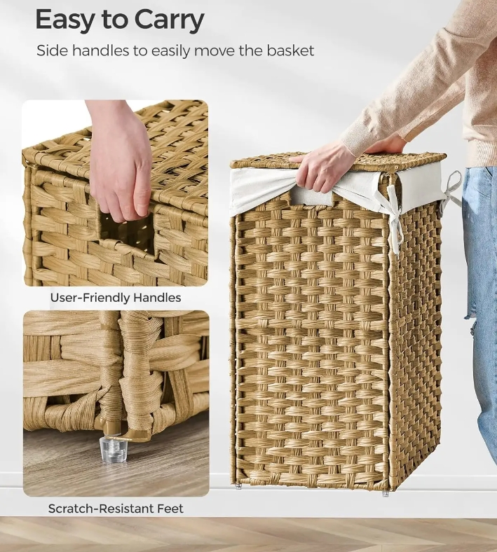 Manufacturer's Woven Storage Basket with Fabric Inside and Outside Banana Leaf Woven Storage Box Seaweed Water Hyacinth Woven Storage