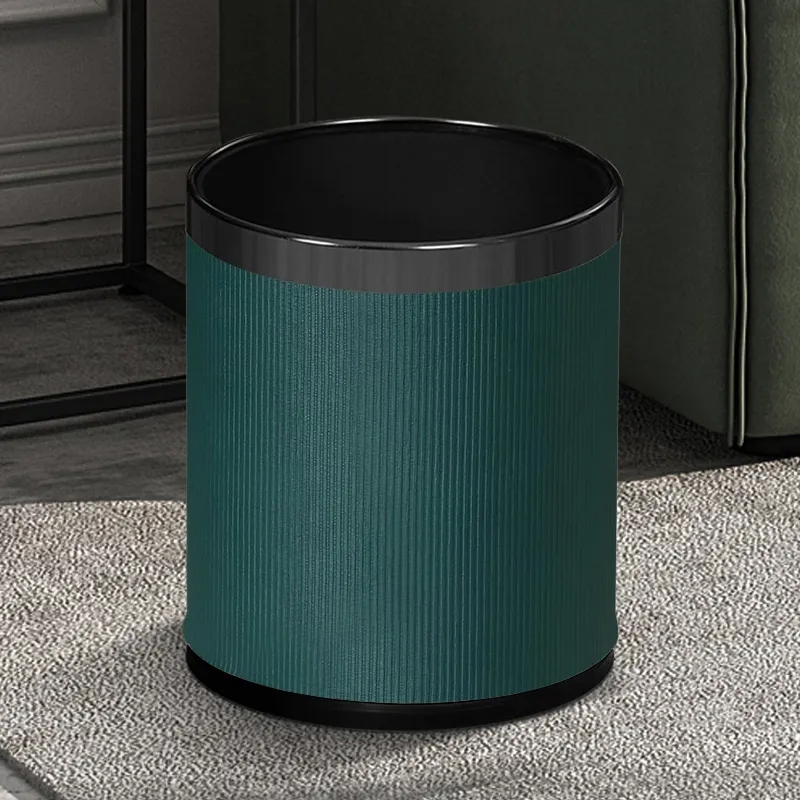 10L Stainless Steel Trash Can Leather Dustbin Double Layer Waste Garbage Bin