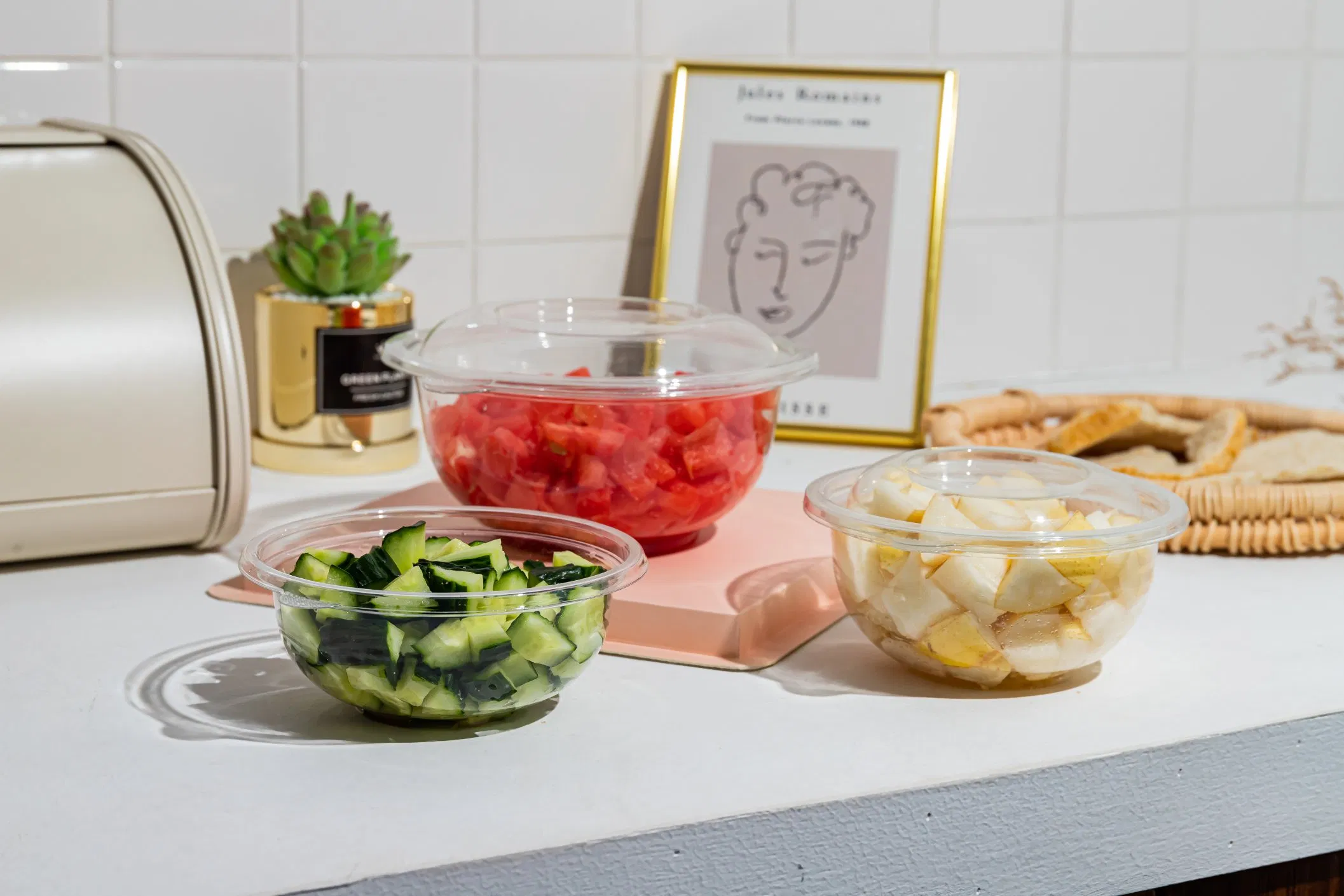 32oz Disposable Food Container Plastic Soup Cup Bento Lunch Storage Box Bowl Cup Round Pet Deli Container with Lid
