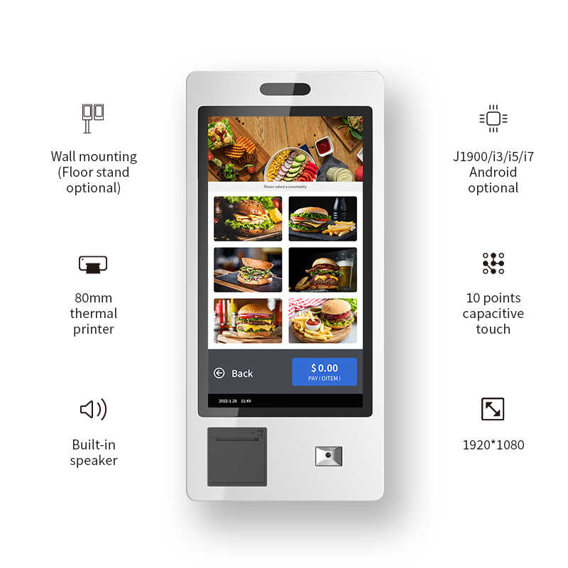 Self Ordering Kiosk Restaurant Payment Machine 24 27 32 Inch POS Thermal Printer Fast Food Order Kiosk
