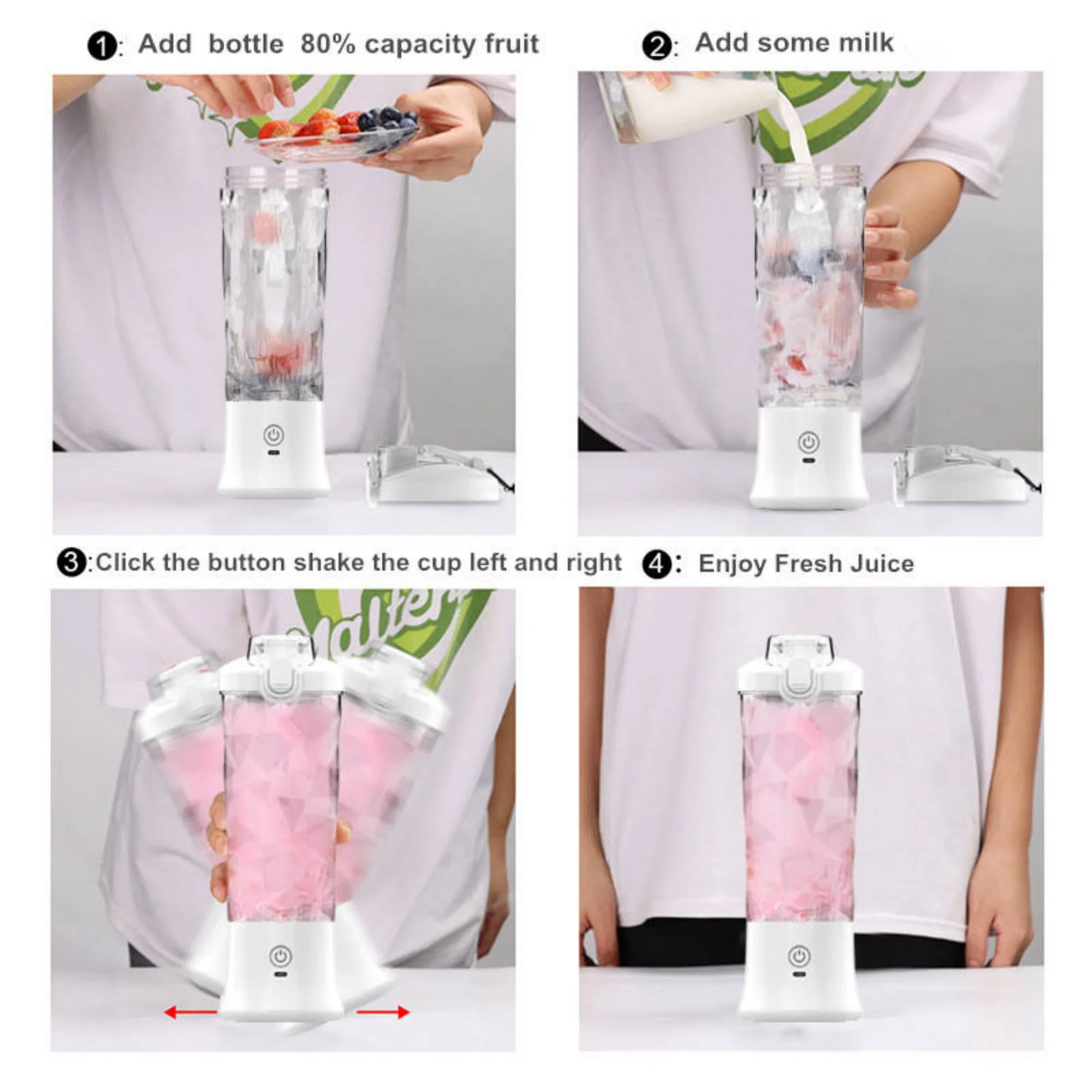 600ml USB Charge Big Power Capacity Electric Portable Juicer Blender Mixer