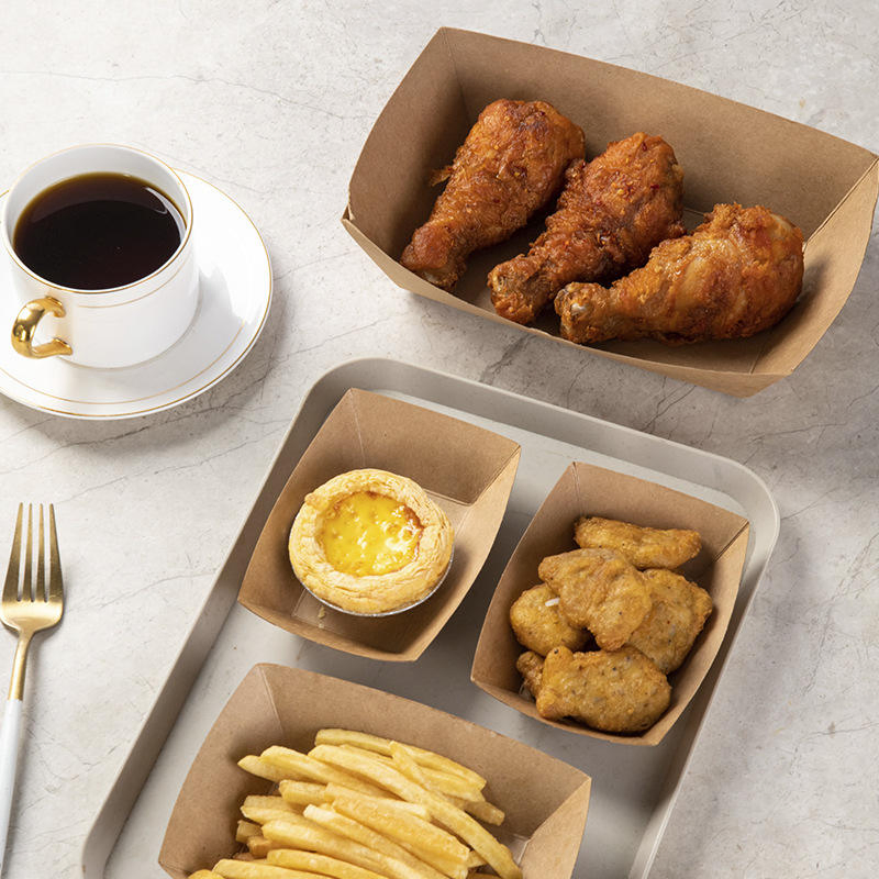 Disposable Kraft Boat Tray for Food Courts Stable Strong Eco Friendly Serving