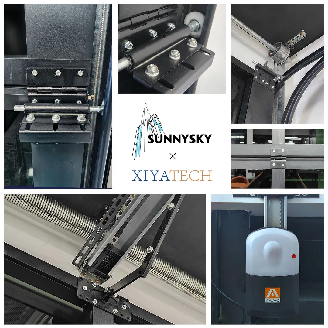 Sunnysky Factory Wholesale Automatic Soundproof Waterproof Security Black Frame Full View Tempered Glass Garage Doors