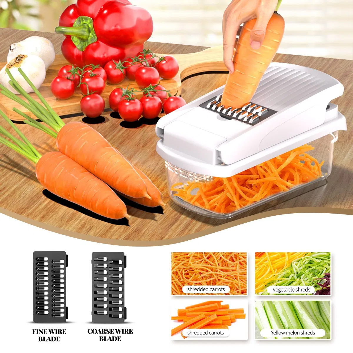 Ds-5222WH Vegetable Chopper 15-in-1 Mandoline Slicer - Cheese Grater, Food Chopper with Container, Kitchen Gadgets, Home Essentials