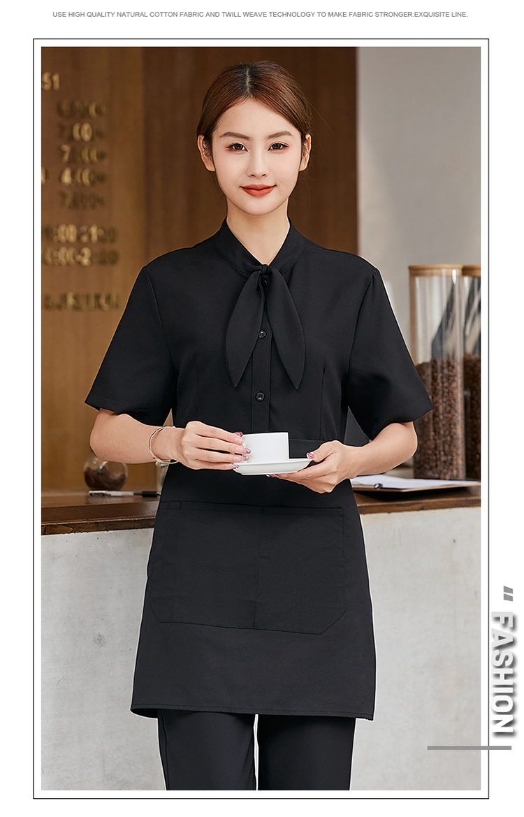 Csjd-027#Solid Color Ribbon Short-Sleeved Waiter Work Clothes Apron