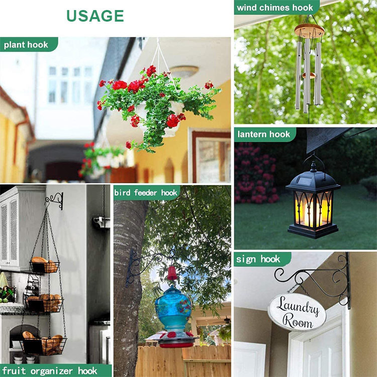 Wall Mounted Bracket Black Iron Plant Bracket Metal Plant Hook for Hanging Baskets Bird Feeders Planters Lanterns Wind Chimes