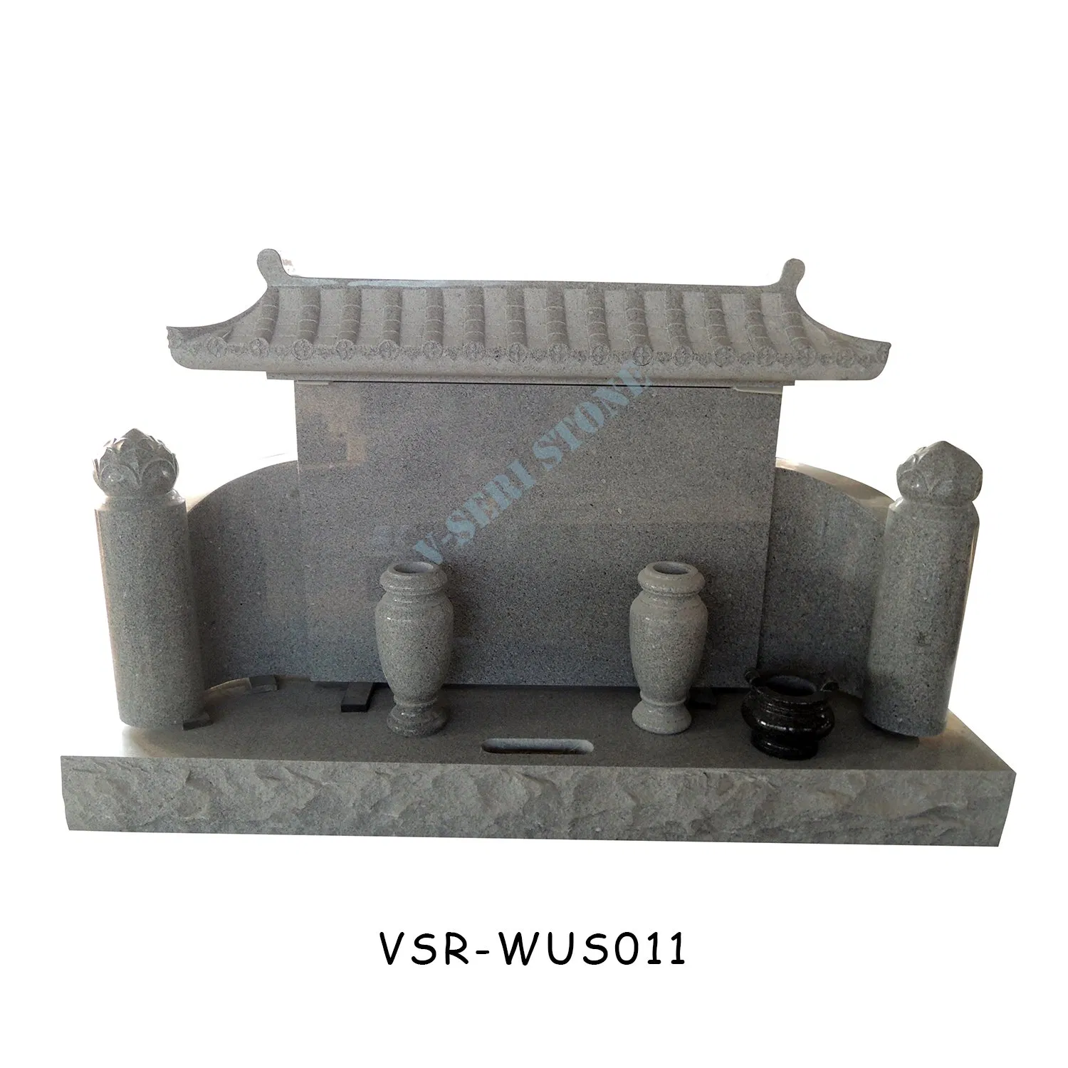 Custonm Upright Headstone American Tombstones with Granite Vases in Grey Granite