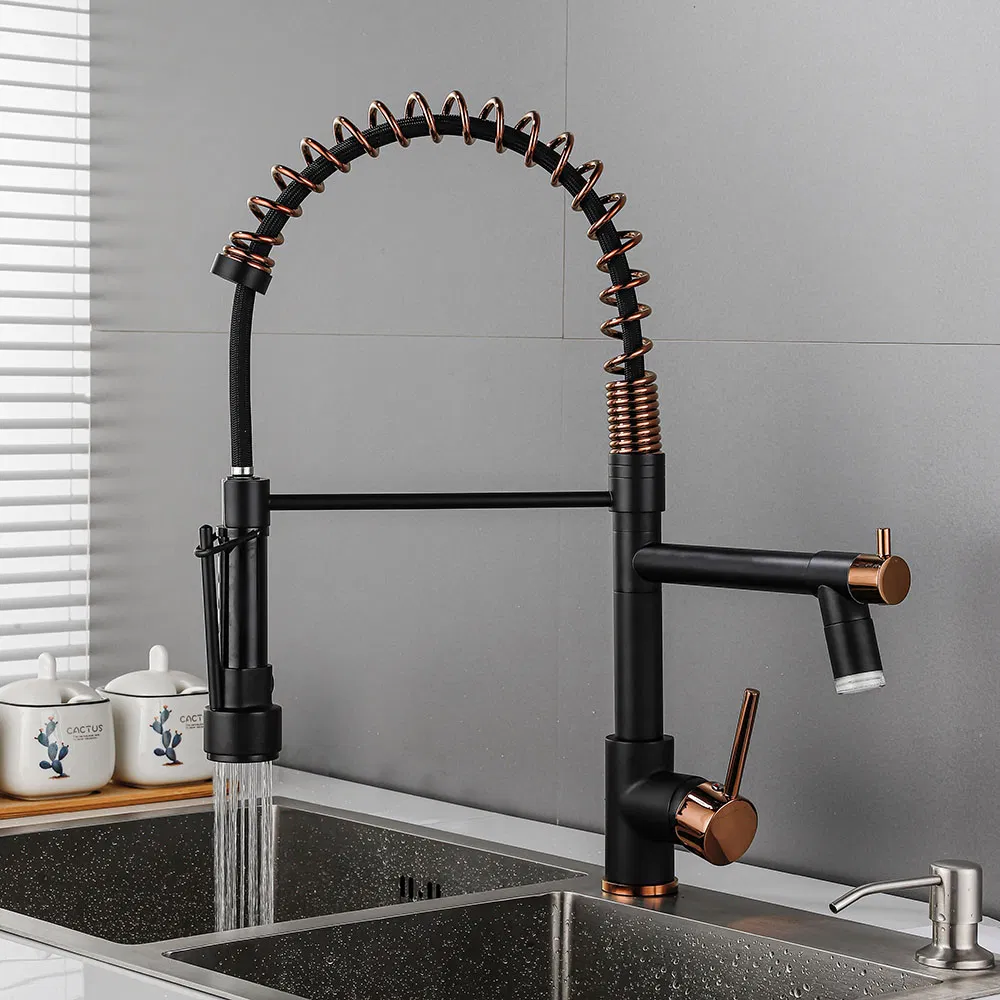 Luxury Hot Cold Water Tap Sink Mixer Faucet LED Pull out Retractable Spring Commercial Kitchen Sink Faucet