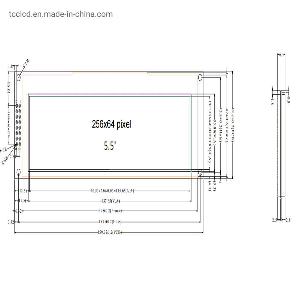 Монохромный OLED-дисплей 5.5 дюймов 256x64 с драйвером SSD1322