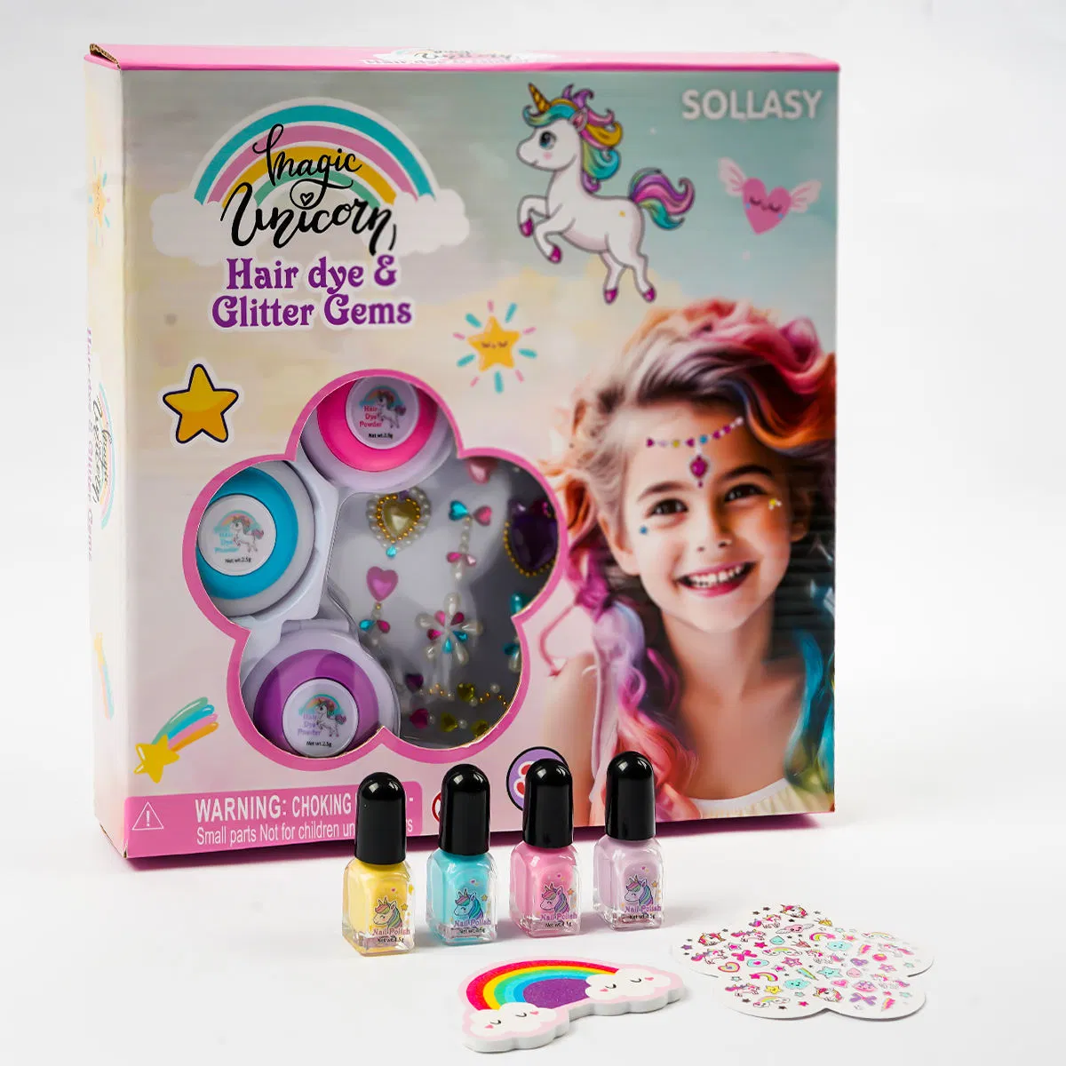 Ultimate Kids Makeup Set with Non-Toxic Nail Polish and Hair Color